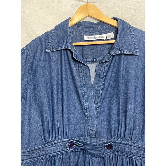 Denim 24/7 Women Plus Size 22W Blue Denim Casual Dress Waist Tie Cotton Comfy - Picture 3 of 16